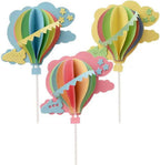 12Pcs 3D Hot Air Balloon Paper Cupcake Topper, Birthday Cake Decorations with Airplane Stars for Kids Birthday, Baby Shower, Wedding Party, Party Decorations Supplies (4 Pink & 4 Yellow & 4 Blue)