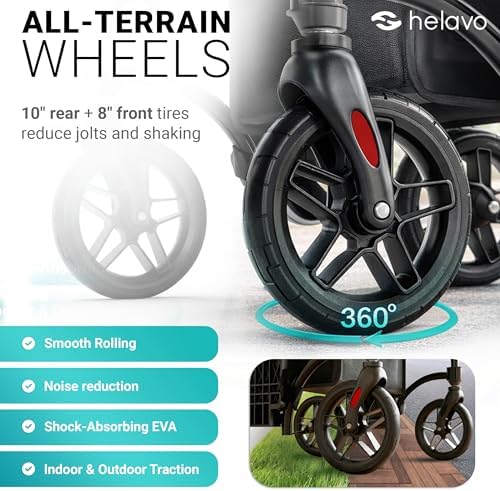 Helavo Wide 2 in 1 Walker Wheelchair Combo with 10" All Terrain Wheels, Lightweight Rollator Transport Chair Combo, 300 lbs Load Capacity with Adjustable Height