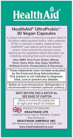 HealthAid UltraProbio, 100 Billion 30ct Once Daily Capsules, Optimum Support, 100 Billion with Prebiotic, Acid & Bile Resistant, Non-GMO
