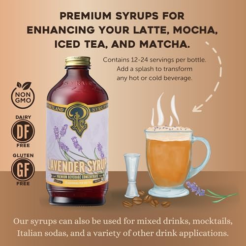 Portland Syrups Lavender Syrup - Premium Beverage Concentrate for Delicious Cocktails, Tea, Soda, Coffee Drinks, Baking, and More - 12 oz with 12 Servings (Pack of 1)
