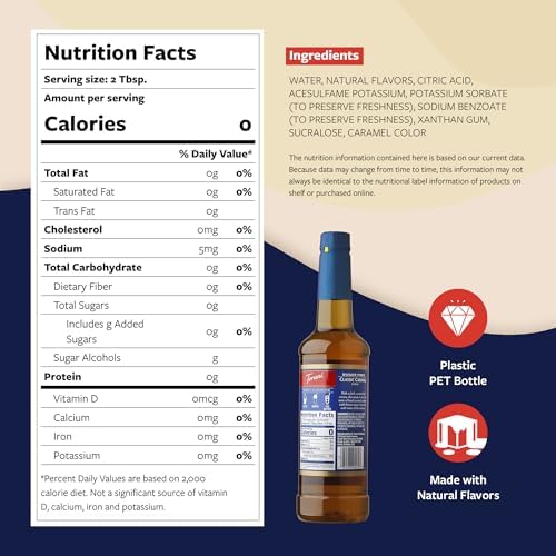Torani Sugar Free Coffee Syrup, Classic Caramel Flavoring for Drinks, Zero Calorie, Pump Included, 25.4 Fl Oz