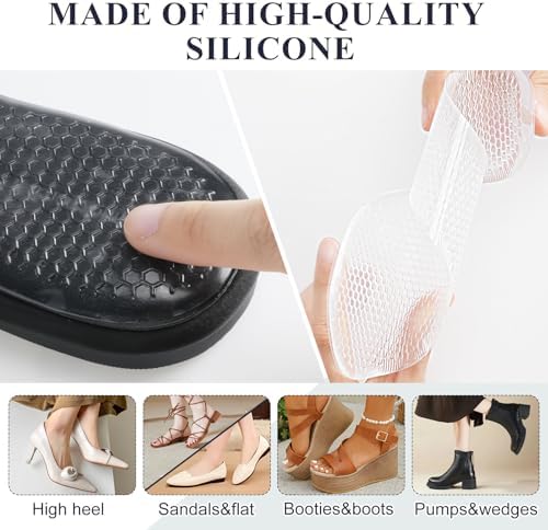 2 Pairs High Heel Inserts Women, Self-Adhesive Gel Sandal Inserts Insoles, New Anti Slip Design Comfort Insert, 3/4 Length Dress Shoe Inserts Pain Relief, Shock & Sweat Absorption, 2 Clear S