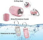 2 Pack Portable Pill Case Bling Rhinestone Pill Container Box Waterproof Medication Holder Organizer Bottle with Keychain for Outdoor Camping Travel Purse Pocket