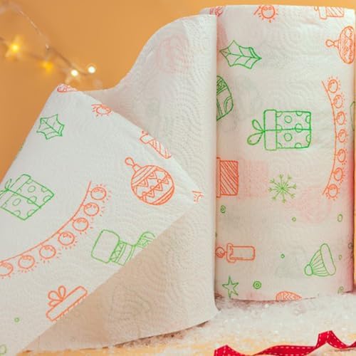 Renova Christmas Paper Towels, Limited Edition, 2-Ply, 120 Sheets, Holiday Design with Festive Prints