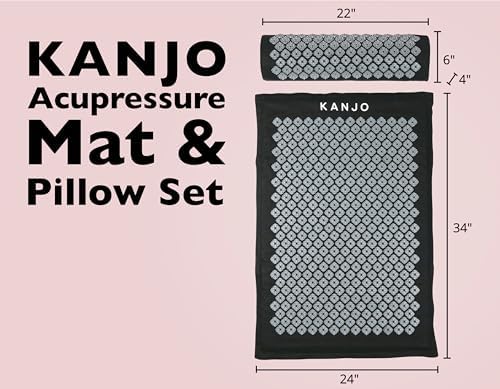 Kanjo Acupressure Mat and Pillow Set for Back Pain Relief & Neck Pain Relief, with Pressure Points for Muscle Pain Relief with Travel Bag - Black XL