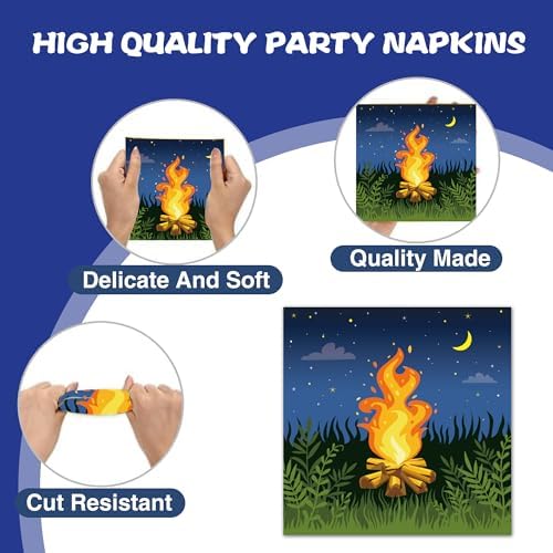 40Pcs Camping Adventure Party Napkins - 6.5x6.5 Inch Disposable Camping Luncheon Napkins, Hiking Theme Party Set with Campfires Adventure Elements for Birthday Parties,Wilderness Supplies,Baby Showers