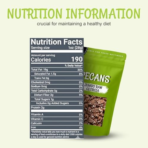 Oh! Nuts Pecans Halves & Wholes - Raw - 100% Natural - 2 lb - Raw Georgia Pecans - Packed in New York Zip-Seal Bag for Exceptional Freshness