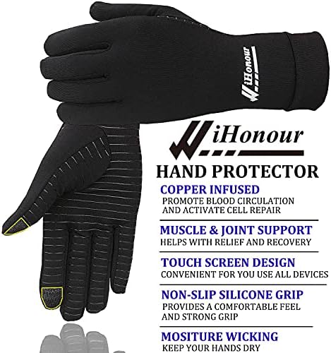 2-Pairs Pack Copper Full Finger Compression Gloves, Copper Arthritis Gloves for Women & Men Relieve Pain from Arthritis Pain, Swelling and Rheumatoid, and Everyday Hands Support (Small (Pack of 2))