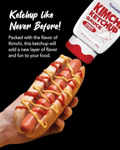 Funtable Kimchi Ketchup (8.1 oz, 230g) (Halal) - Savoury & Spicy Ketchup, Great Flavors, Easy-to-Use. Perfect for Chicken, Nuggets, Wings & Nachos, Tomato Sauce Alternative.