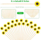 100Pcs Sunflower Cocktail Picks Spring Flower Sunflowers Decor Toothpicks Fruit Sticks Food Sandwich Appetizer Charcuterie Skewers, for Springtime Floral Sunflower Decorations Groovy Party Supplies
