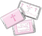 First Holy Communion Mini Chocolate Candy Bar Sticker Wrappers for Girls, 45 1.4" x 2.6" Wrap Around Labels by AmandaCreation, Great for Party Favors