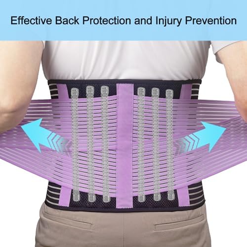 TESETON Back Support Brace Belt for Men & Women, Breathable Lumbar Support Belt, scoliosis back brace, Waist Relax Lower Back Pain & Sciatica Pain Relief with 8 reinforced Bones 02 Purple-L