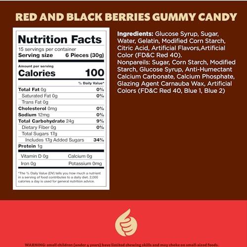 Berries Gummy Candy | 1-Pound Bag | Crunchy Raspberry and Blackberry Chews | Black & Red Candy for Parties, Buffets, and Treat Bags | Fun Crunchy Gummies