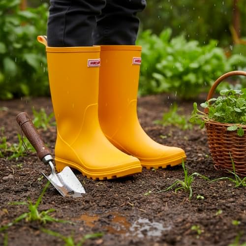 SUREWAY Women's Rubber Rain Boots, 8-Inch Matte Waterproof PVC Rubber Gardening Shoes, Comfortable & Lightweight for Outdoor Walking, Easy On/Off