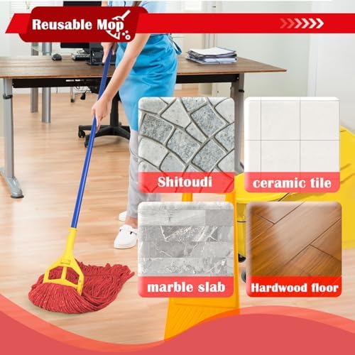 21oz Looped Thick Red Mop Head - Heavy Duty Wet Cleaning Replacement Head, Cotton Washable Industrial mop Heads Heavy Duty for Commercial & Home Cleaning（RED）