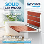 [Upgraded Version] 18" ADA Compliant Folding Teak Shower Seat Wall Mounted-Folding Shower Bench, Folding Shower Seat for Inside Shower, Teak Foldable Shower Chair, Fold Down Shower Seat, Max 400lbs