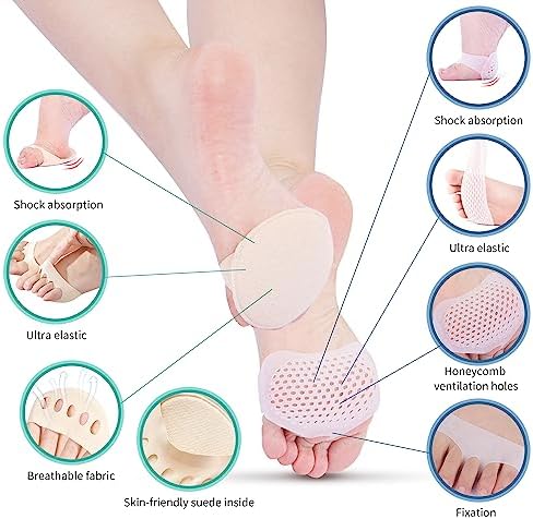 Metatarsal Pads for Women and Men - AMODOST Ball of Foot Cushions Shoe Pads for High Heels - Soft Gel and Fabric Reusable Forefoot Heel Pads Feet Pain Relief - 4 Pairs