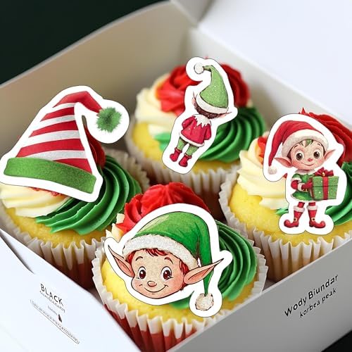 50 PCS Edible Christmas Elf Cupcake Toppers Edible Santa Hat Elf Legs Cupcake Picks Wafer Paper Merry Christmas Cake Decorations for Xmas Theme Baby Shower Kids Birthday Party Decorations Supplies