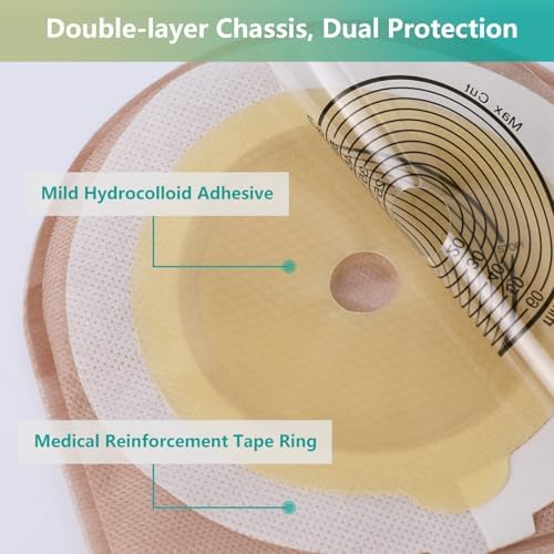 20 PCS Urostomy Bag Drainable Pouches with Measure Card, One Piece Ostomy Supplies for Colostomy Ileostomy Stoma Care, Cut-to-Fit, 65mm Max