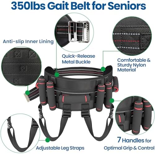 Aliseniors Gait Belt Transfer Belt, Gait Belt with 7 Handles - Quick Release Buckle & Leg Straps, Gait Belts for Seniors, Medical Nursing Patient Safety Belt Lift Strap for Physical Therapy