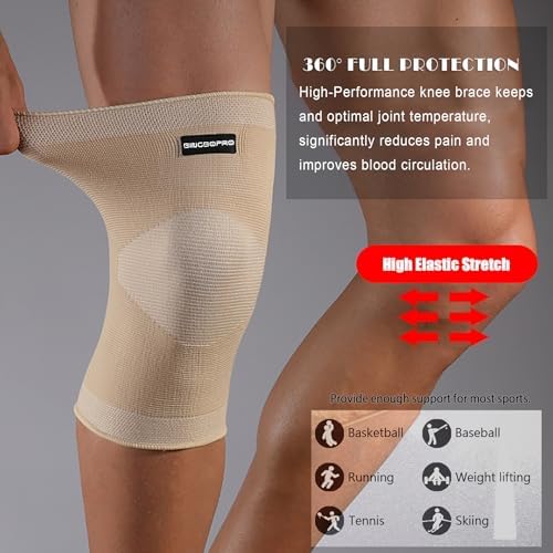 Knee Brace for Pain Relief - Knee Compression Sleeves for Men and Women, Knee Support Leg Brace for Meniscus Tear, Running, Weightlifting, Workout, ACL, Arthritis, Joint Pain Relief(Nude,M)