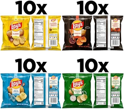 Lay's Potato Chips, 4 Flavor Variety Pack, 1 oz Single Serve Bags, (40 Pack)