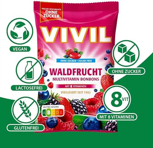VIVIL Forest Fruit Hard Candies with 8 Vitamins, Sugar-Free & Vegan, Gluten-Free Fruit Candy, 120 g (4.23 oz)