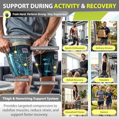 BLITZU Hamstring Compression Sleeve 1 Pair, Upper Leg Sleeves, Thigh, Quad & Groin Support for Men and Women, Anti-Slip Thigh Brace & Wrap for Running, Workout, Sports Recovery Black S