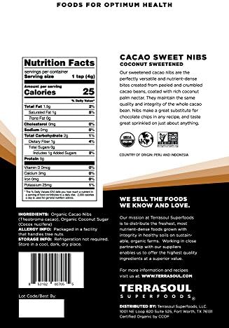 Terrasoul Superfoods Organic Sweet Cacao Nibs, 1 Pound