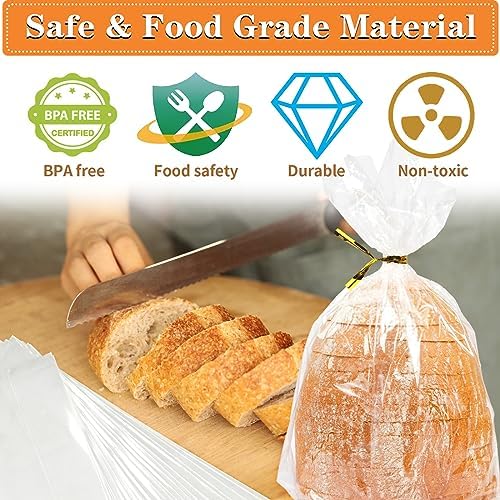 Bread Bags, 30 Pack Plastic Bread Bags with Ties for Homemade Bread, Clear Bagel Sandwich Bags, Bread Loaf Bags for Bakery Owners Use