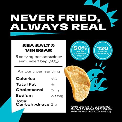 Popchips Potato Chips, Sea Salt & Vinegar, 5.0 oz. Share Bags, Low-Calorie, Gluten Free, Salty Snacks for Adults and Children, Non-GMO, Vegan & Kosher Friendly, 130 Calories Per Serving