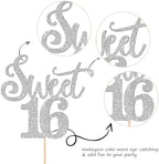 Rsstarxi 1 Pack 16th Birthday Cake Topper Glitter Sixteen Sweet 16 Cake Pick Cheers to 16 Years Sweet 16 Birthday Cake Decorations for Hello 16th Birthday Anniversary Party Decors Silver