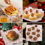 100 PCS Deli Paper Sheets 7x7 Inch, Christmas Decoration Food-Grade Greaseproof Paper Food Basket Liners for Sandwiches, Burgers, Fries Wrapping Papers Sheets, Red Christmas Snowflakes