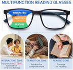 DEHOTRE 2 Pack Progressive Multifocus Reading Glasses Men Unbreakable TR90 Frame Temple Large Size Readers with Metal Inlays
