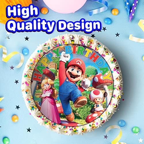 7.5 Inch Classic Video Game Brother Cake Topper – Round Edible Birthday Cake Decorations, Happy Birthday Cake