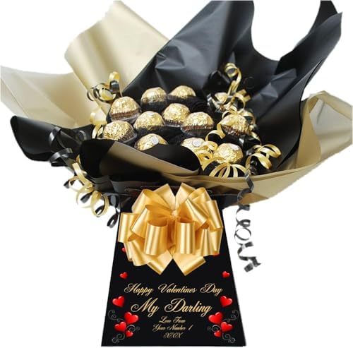 Personalized Chocolate Candy Hamper Gift Bouquet Made With FERRERO (black & gold)