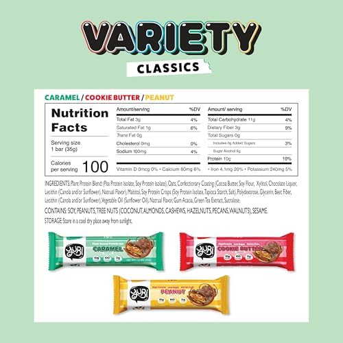 YuBi Bars - Protein Bars - 12 Bar Variety Pack - 100 Calories, 10g of Protein, Low Sugar, Low Carb, Palm Oil Free/Non-GMO, Gluten Free, Dairy Free, Healthy Snack, Non-GMO - 14.8oz (12 Pack, Variety Box)