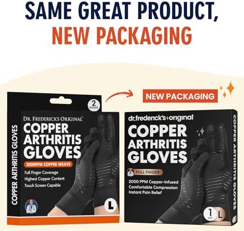 Dr. Frederick's Original Copper Compression Arthritis Gloves - Doctor-Developed Hand Pain Relief for Arthritis, Carpal Tunnel & Tendonitis - All-Day Comfort, Typing & Daily Use - Full Finger, Large