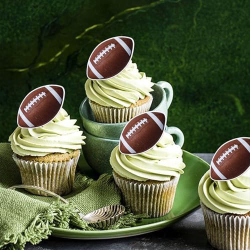 60 Pack Edible Rugby Ball Cupcake Toppers Wafer Paper Sports Balls Cupcake Picks Decoration for Rugby Sports Ball Theme Baby Shower Boys Girls Birthday Party Cake Decorations Supplies