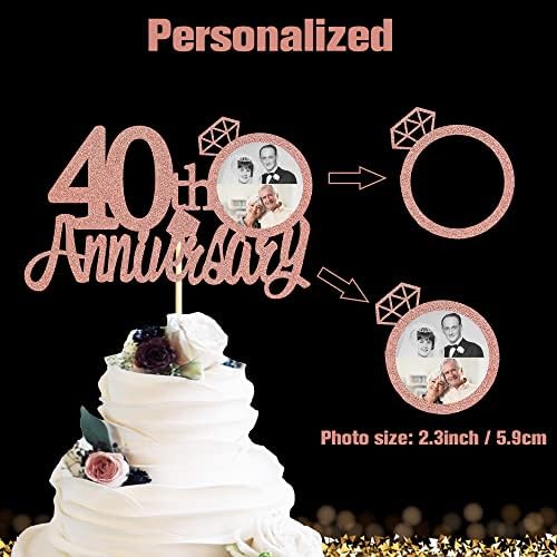 Sumerk 40th Anniversary Cake Topper,13PCS Rose Gold Glitter Cake Toppers Cake Decorations Set for 40th Wedding Anniversary Celebration Party