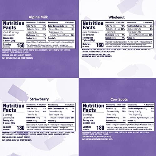 Milka European Chocolate Bars Variety Pack, Alpine Milk Chocolate, Cow Spots, Strawberry & Wholenut Hazelnut, 10 - 3.52 oz Bars