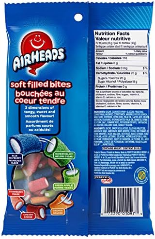 Airheads Soft Filled Bites Fruit Flavoured Chewy Candy, Assorted Flavours, 170g