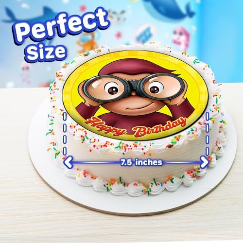 7.5 Inch Edible Cake Toppers – Curious Monkey Themed Birthday Party Collection of Edible Cake Decorations