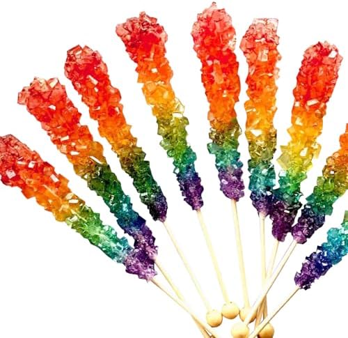 Rainbow Rock Candy - Colorful Rock Candy Sticks Individually Wrapped Extra Large (12 pieces - 22 grams per pop) Old Fashioned Crystal Candy for Candy Buffet - Birthday Party Favors - Wedding and Baby Showers