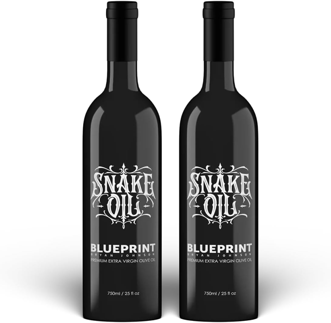 Blueprint Bryan Johnson Olive Oil – Snake Oil- High Polyphenol Extra Virgin Olive Oil (400+ mg/kg) – Early Harvest, First Cold Press EVOO – Keto, Paleo, Non-GMO – 2 Pack - 750ml Glass Bottle