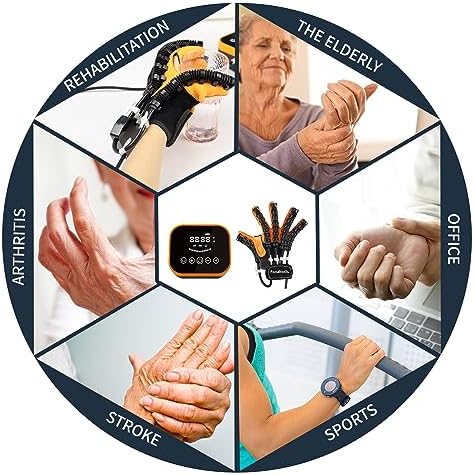 Rehabilitation Robot Gloves Equipment for Stroke Recovery, Hand Strength Exercise, and Adaptive Training Hemiplegic Finger with USB Chargeable Orange (Size Large) Right Hand