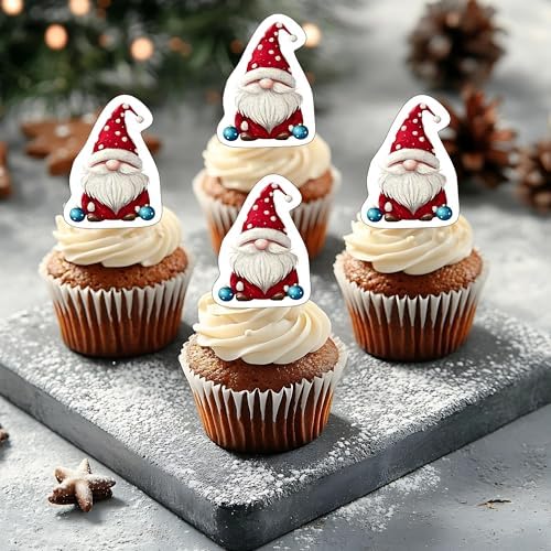 50 PCS Edible Santa Claus Cupcake Toppers Wafer Paper Father Christmas Cake Toppers Edible Santa Claus Birthday Decorations for Xmas Theme Baby Shower New Year Holiday Party Cake Decorations Supplies