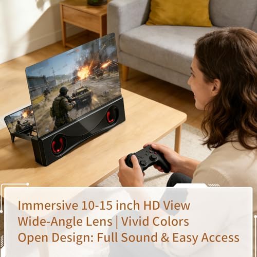 12" Phone Screen Magnifier with Speaker Mini 3D HD Foldable Amplifier for Movies & Gaming-Portable Home Theater Clear Audio,Supports All Smartphones for Family,Seniors,Travel
