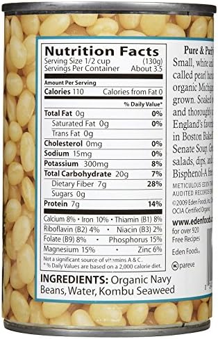 Eden Organic Navy Beans, 15 oz Can, Dry, Organic, Pearl Haricot, Yankee Bean, Boston Bean, Non-GMO