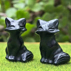 Exquisite Hand Carved Crystal Fox Figurine 1.5 Inch Rose Quartz Obsidian Opal Animal Statue Gift for Home Decor (2pieces Obsidian)